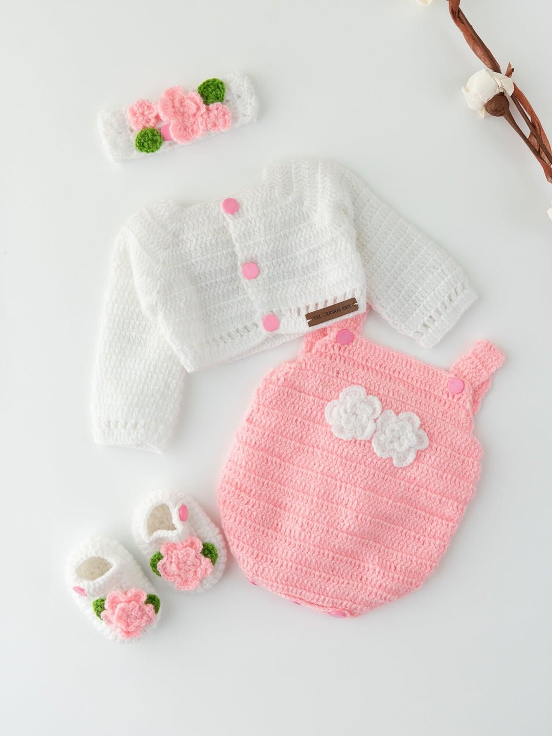 

The Original Knit Infants 4-Pcs Rosy Whispers Acrylic Baby Apparel Set, Pink