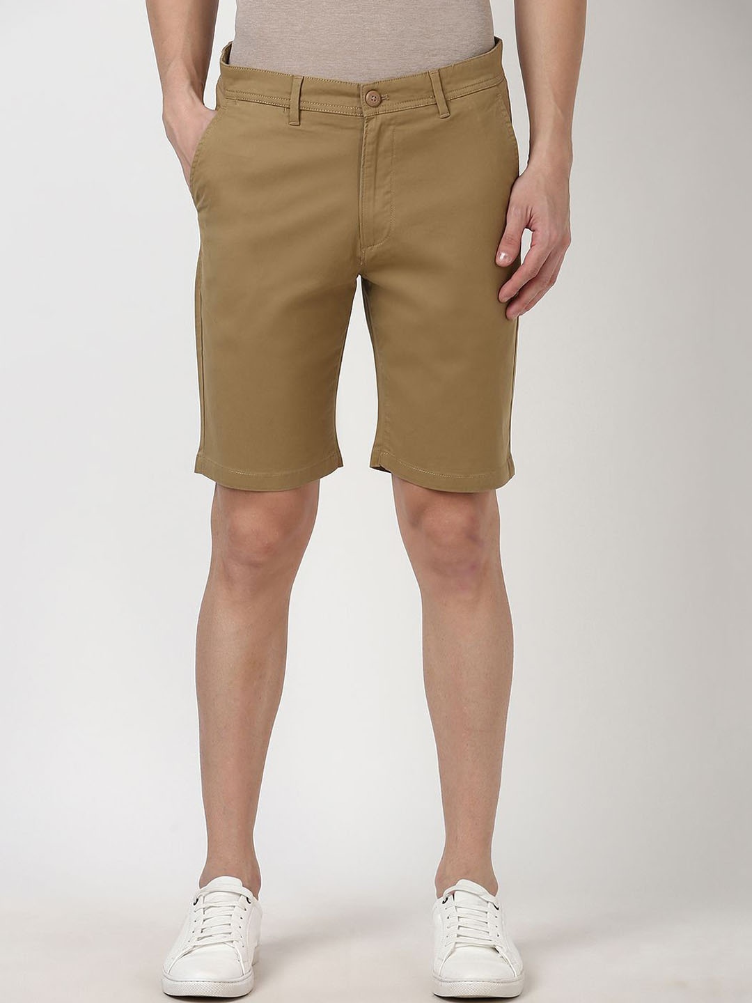 

Peter England Men Solid Shorts, Khaki