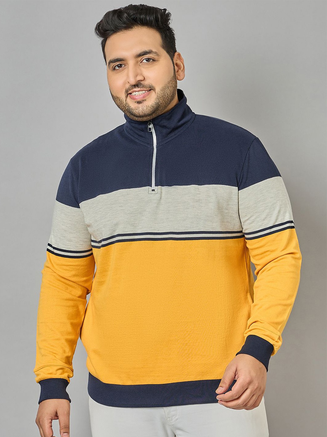 

AUSTIVO Men Plus Size Striped Sweatshirt, Yellow
