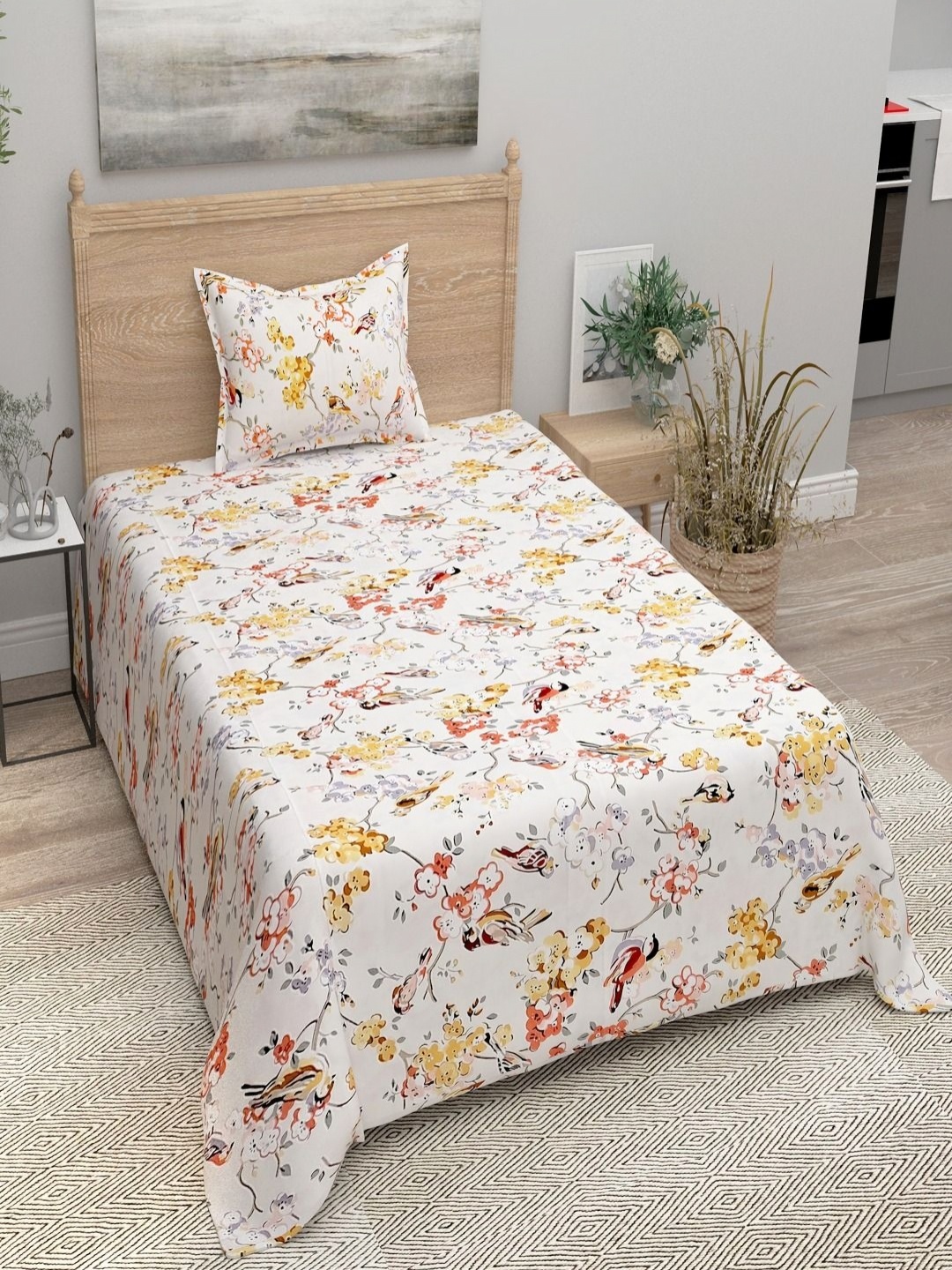 

Aura Red & White Floral 144 TC Single Bedsheet with 1 Pillow Covers