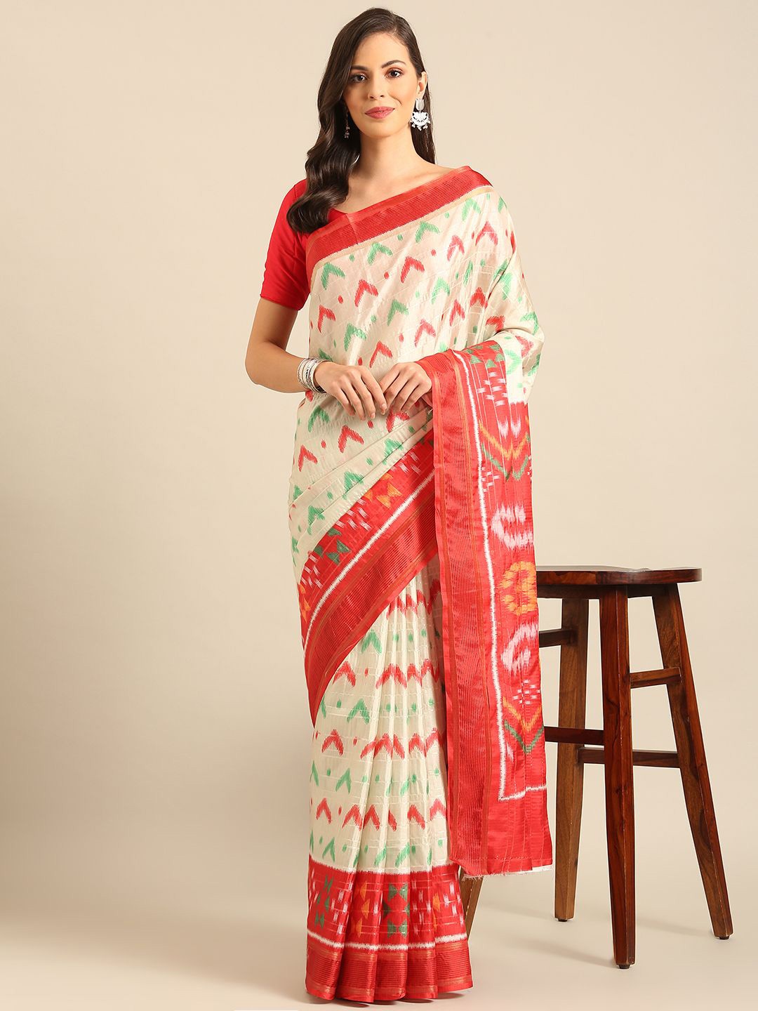 

Exclusiva Woven Design Zari Saree, Cream