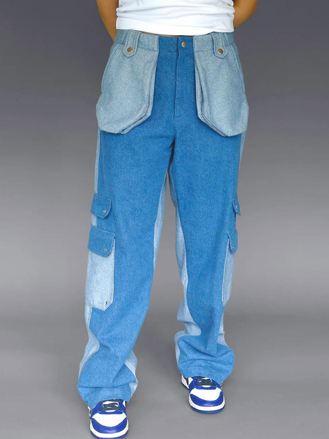 

the Misnomer Unisex Colorblocked Cargo Jeans, Blue