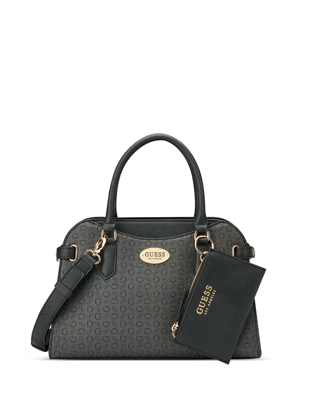 

GUESS Printed Structured Satchel with Cut Work, Grey