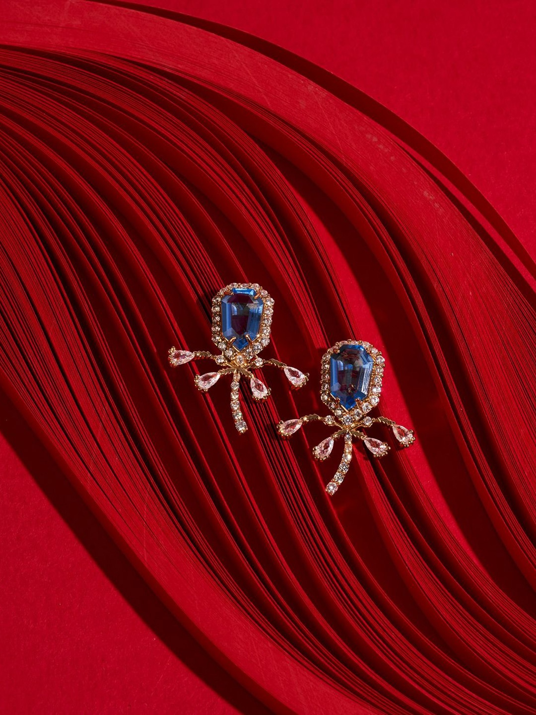 

Outhouse Rose Gold-Plated Stones Studded Contemporary Drop Earrings