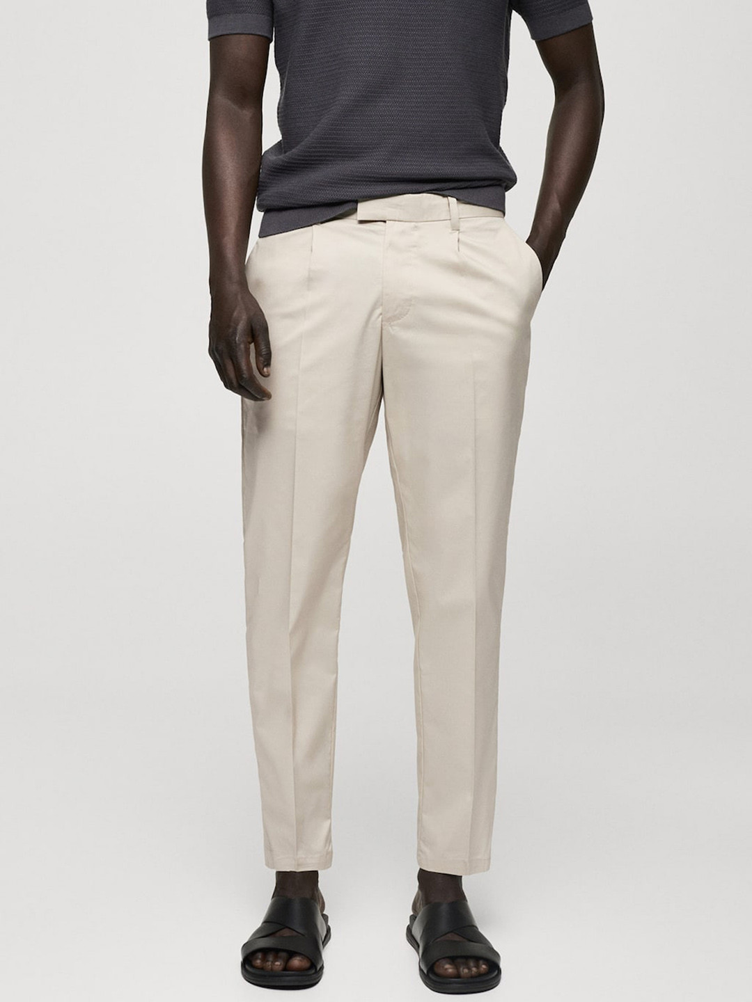 

MANGO MAN Pleated Slim Fit Trousers, Off white