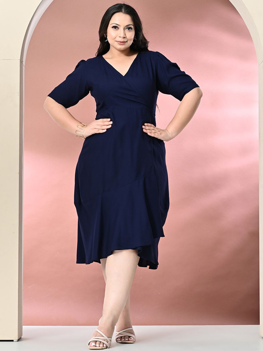 

PrettyPlus by Desinoor.com Plus Size Wrap Midi Dress, Navy blue