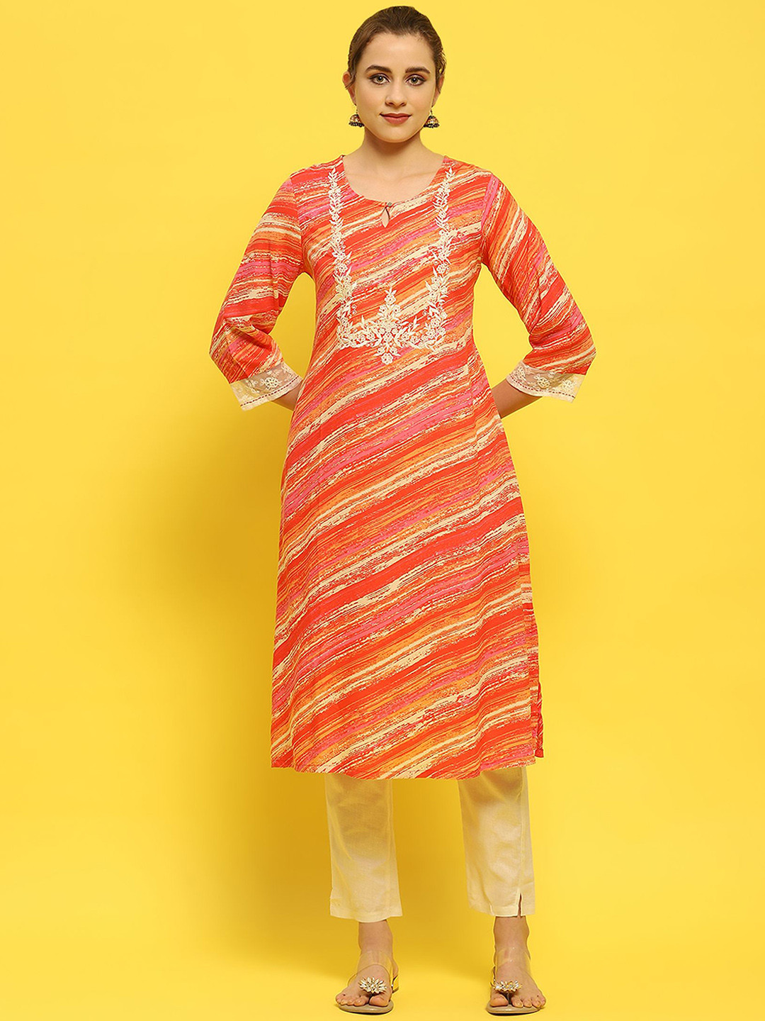 

Shree Floral Embroidered A Line Kurta, Coral