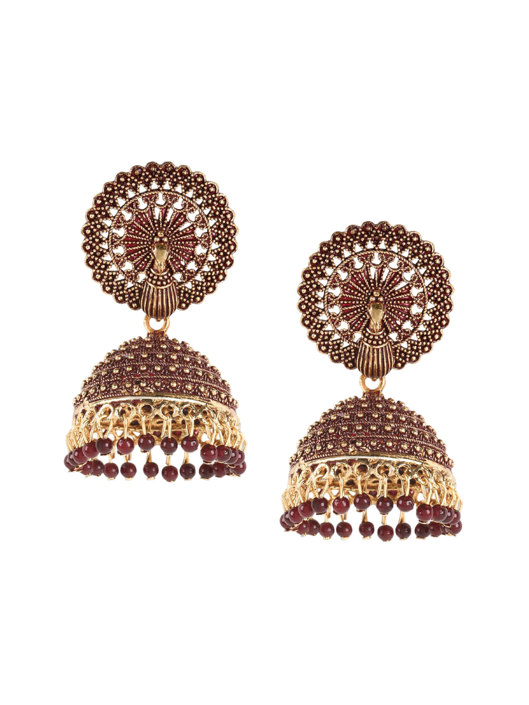 

Jazz and Sizzle Gold Plated Peacock Shaped Jhumkas
