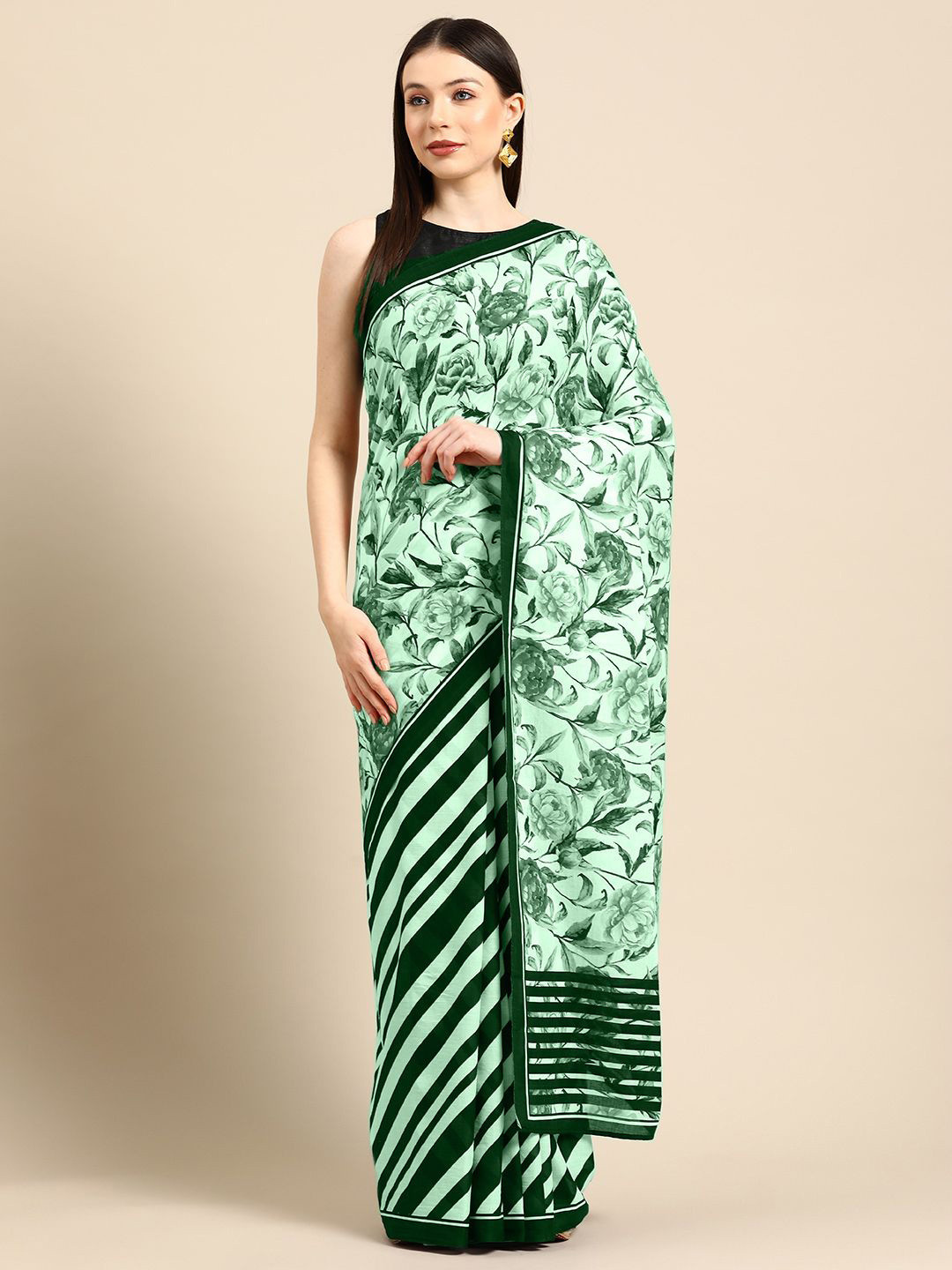 

BUTA BUTI Floral Pure Cotton Saree, Green