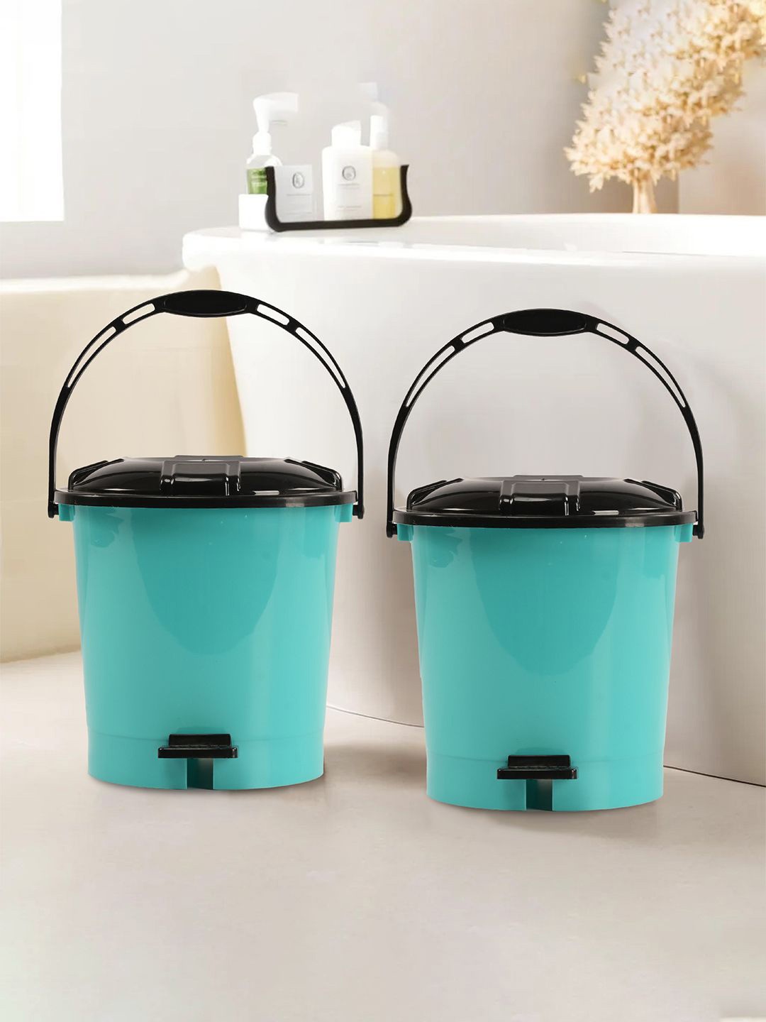 

Kuber Industries Green & Black 2 Pieces Pedal Dustbins 5L Each