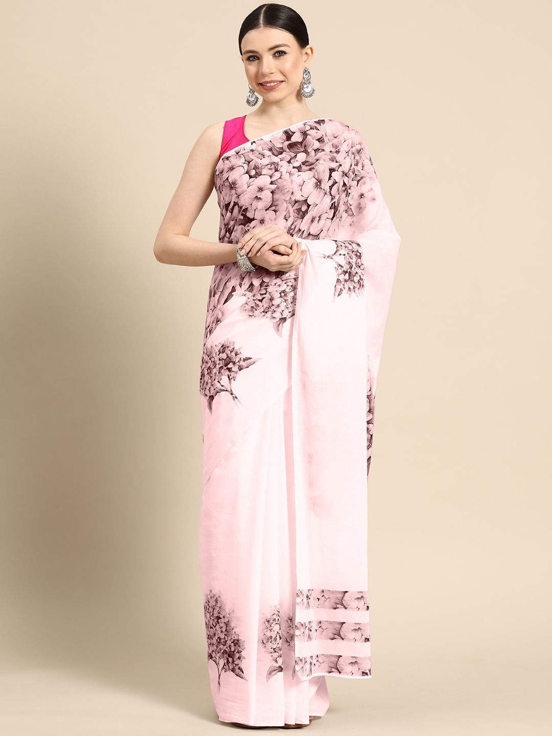 

BUTA BUTI Floral Pure Cotton Saree, Peach