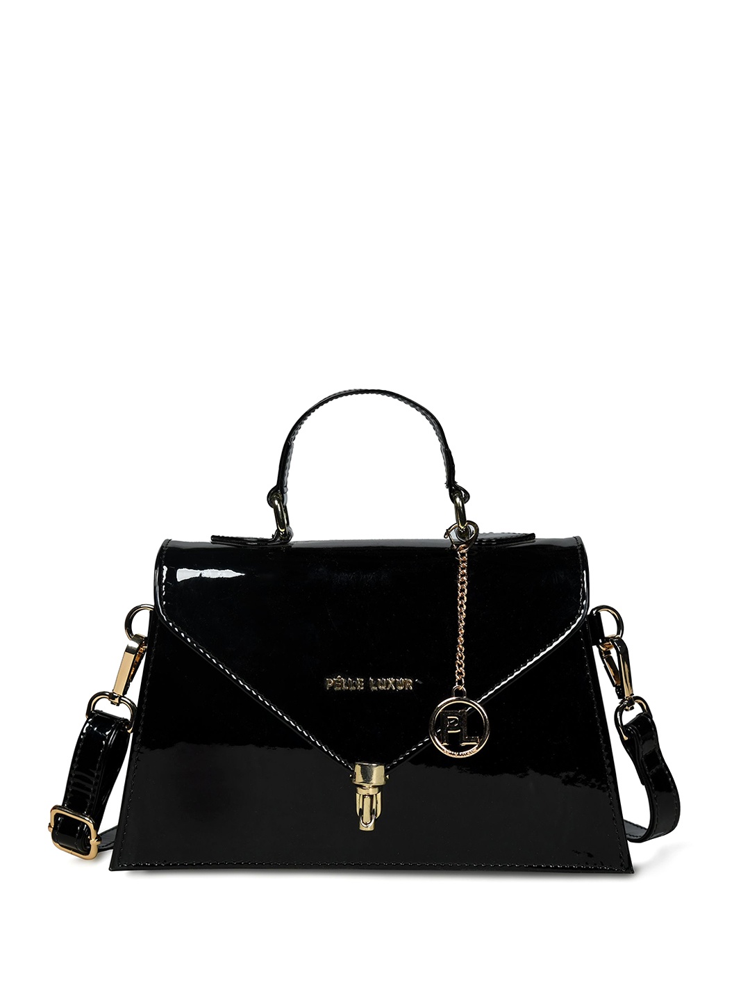 

PELLE LUXUR PU Structured Satchel with Tasselled, Black