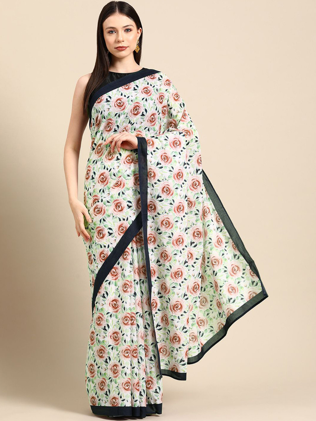

BUTA BUTI Floral Pure Cotton Saree, Copper
