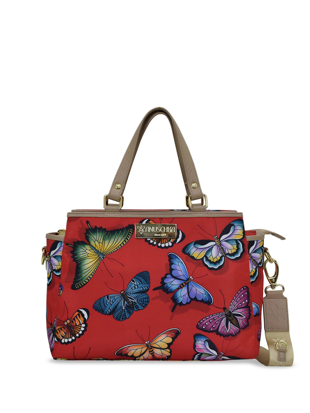 

Anuschka Floral Printed Structured Satchel with Applique, Rust