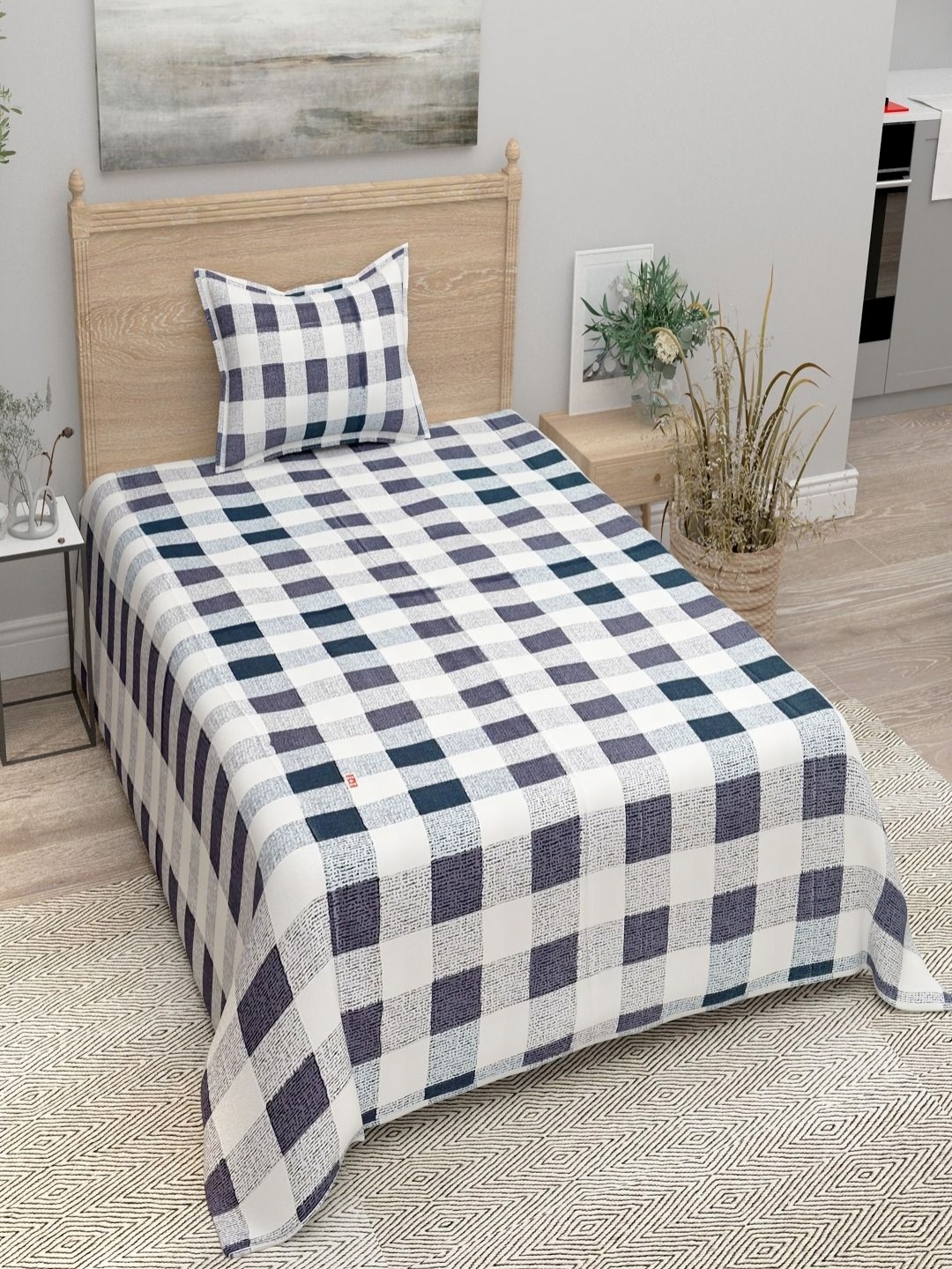 

Aura Grey & White Geometric 144 TC Single Bedsheet with 1 Pillow Covers