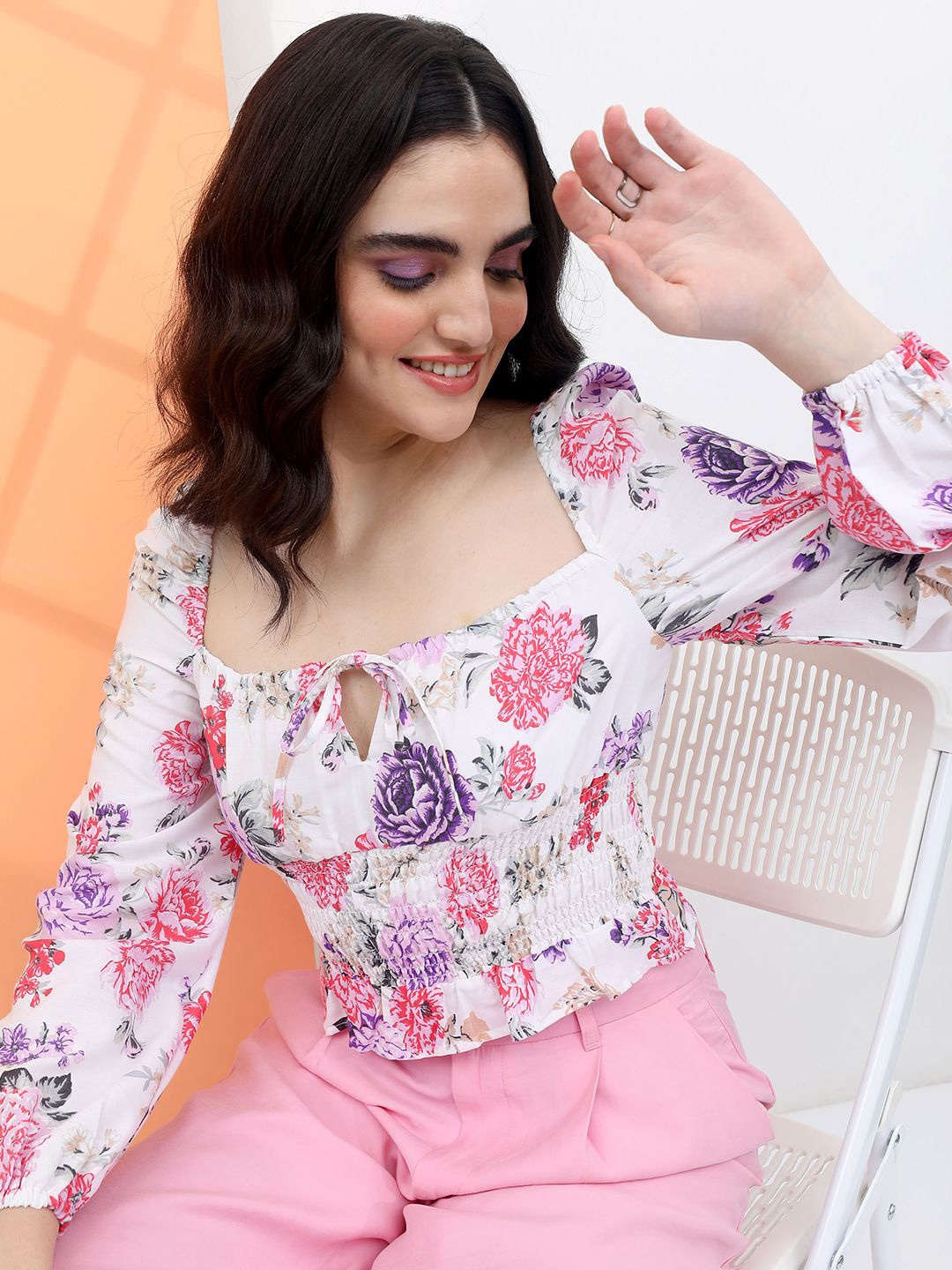 

Tokyo Talkies Floral Print Top, Peach