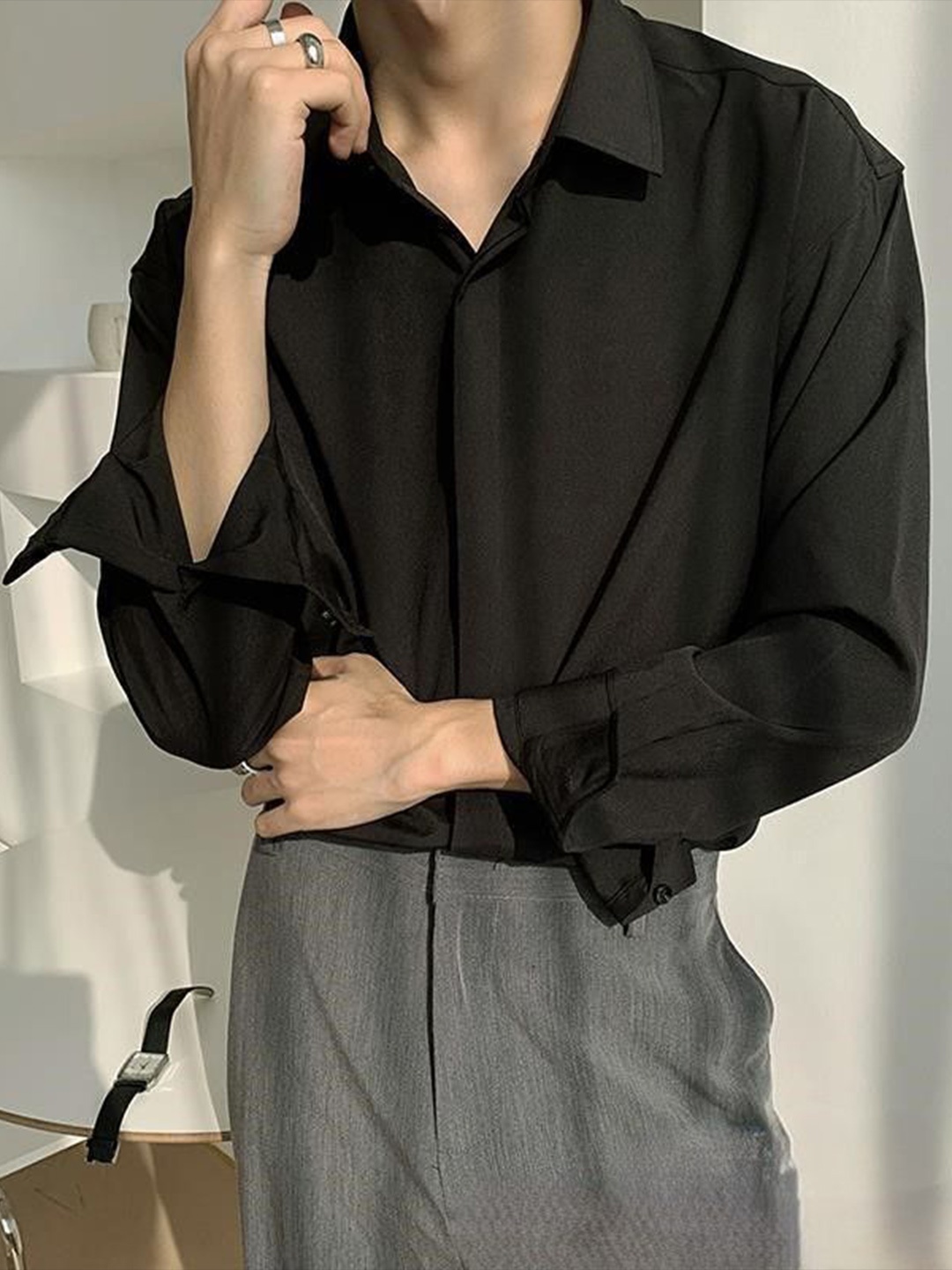 

StyleCast Men Opaque Formal Shirt, Black