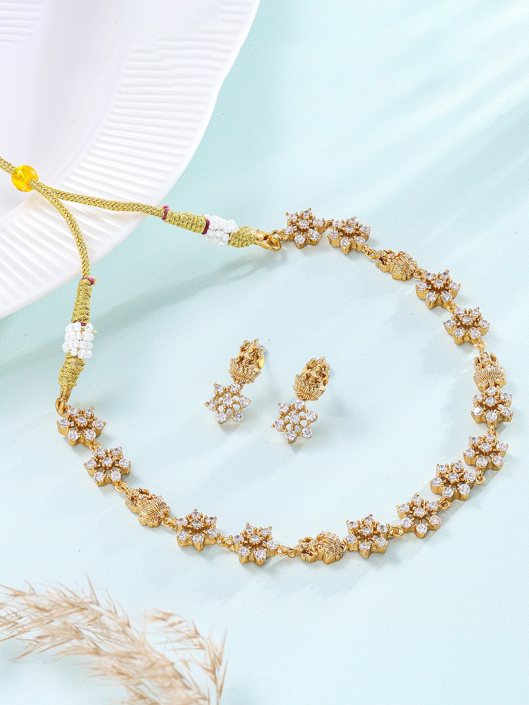 

Vriksham Gold-Plated Stones Studded With Lakshmi Jewellery Set