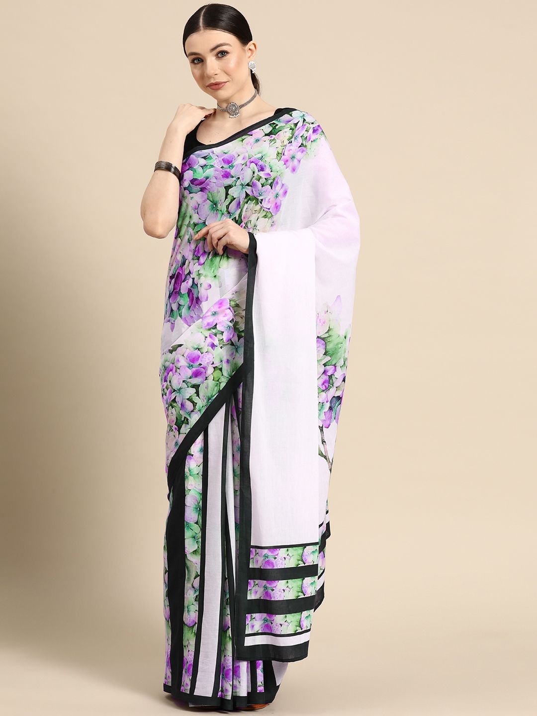 

BUTA BUTI Floral Pure Cotton Saree, Purple