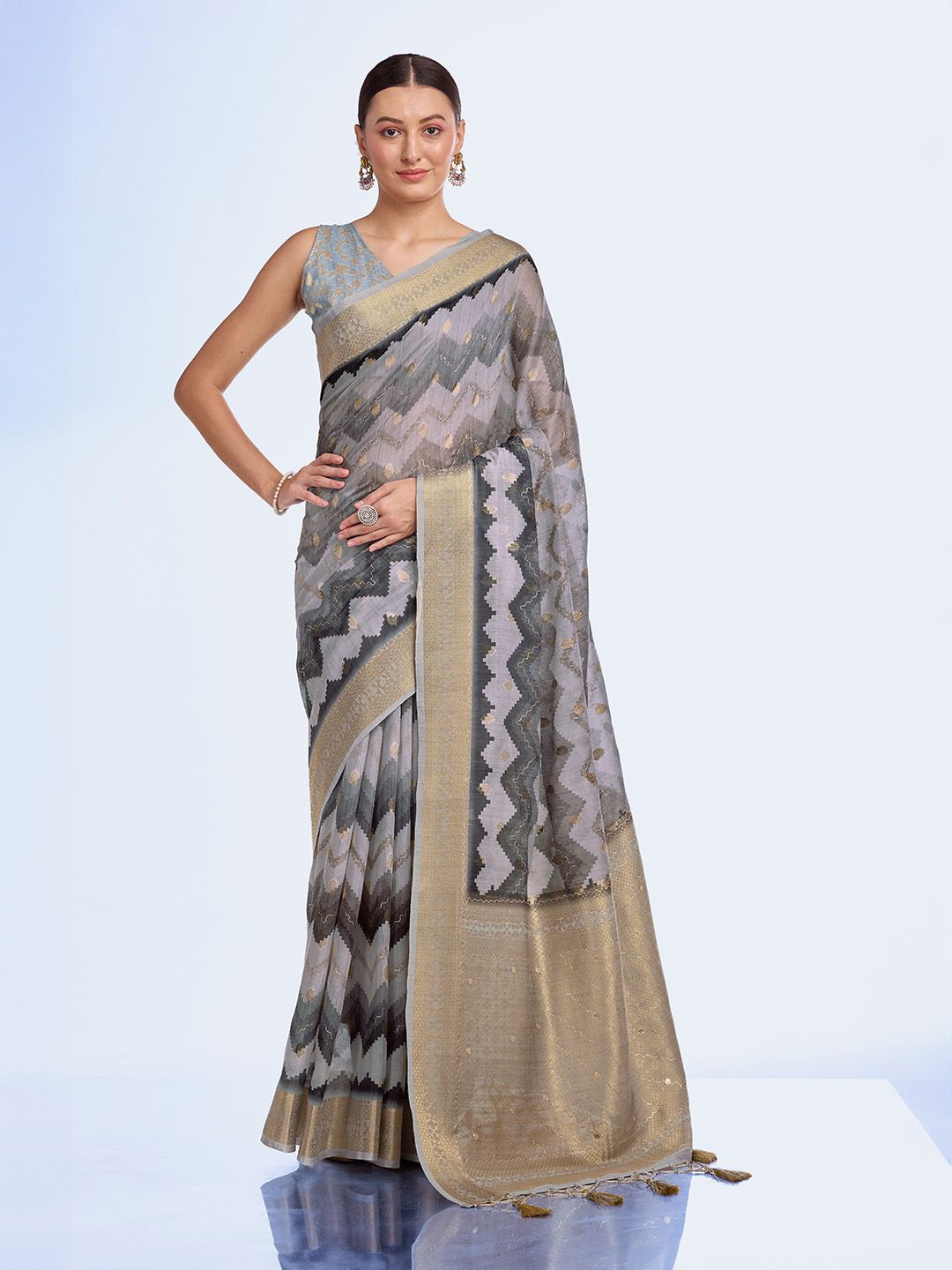 

Ishin Ethnic Motifs Zari Saree, Grey