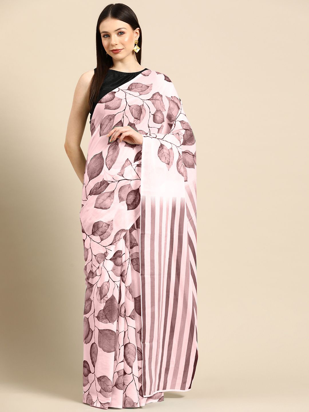 

BUTA BUTI Floral Pure Cotton Saree, Peach