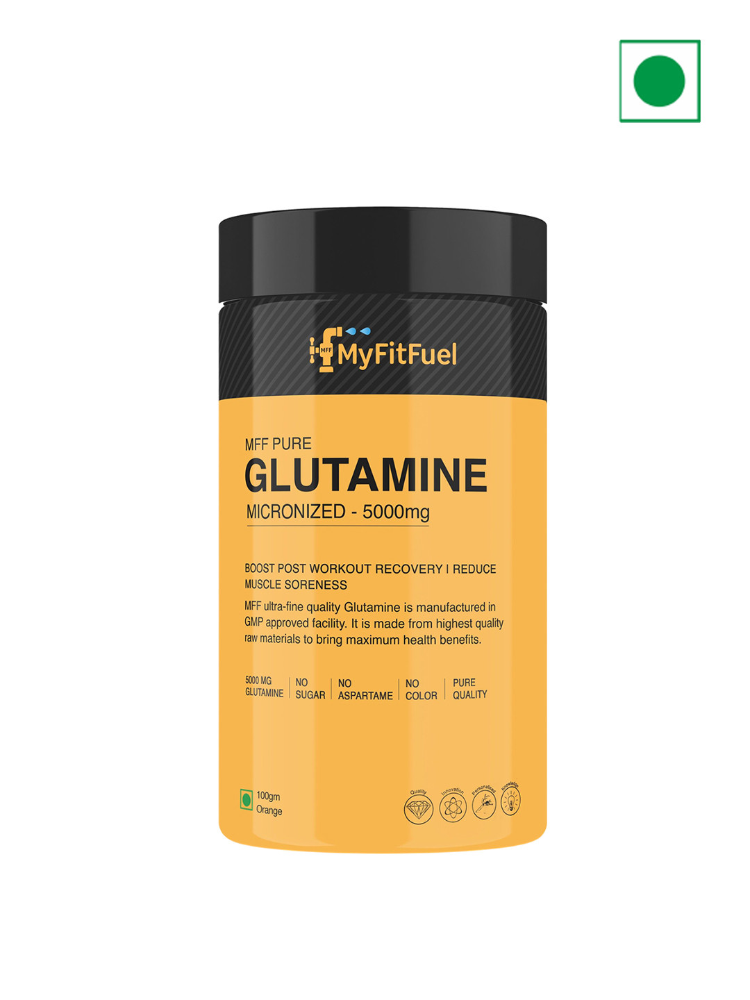 

MyFitFuel Mff Pure Glutamine Micronized Workout Energy Supplement-100g- Orange Flavour, Cream