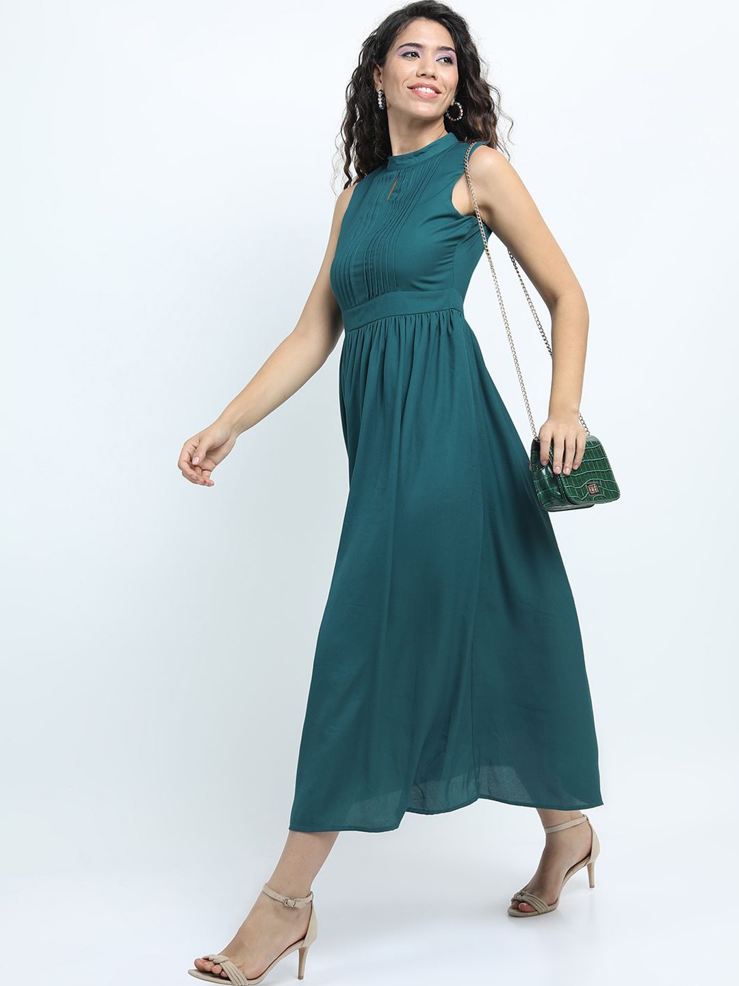 

Tokyo Talkies Women Round Neck Solid Maxi Dress, Teal