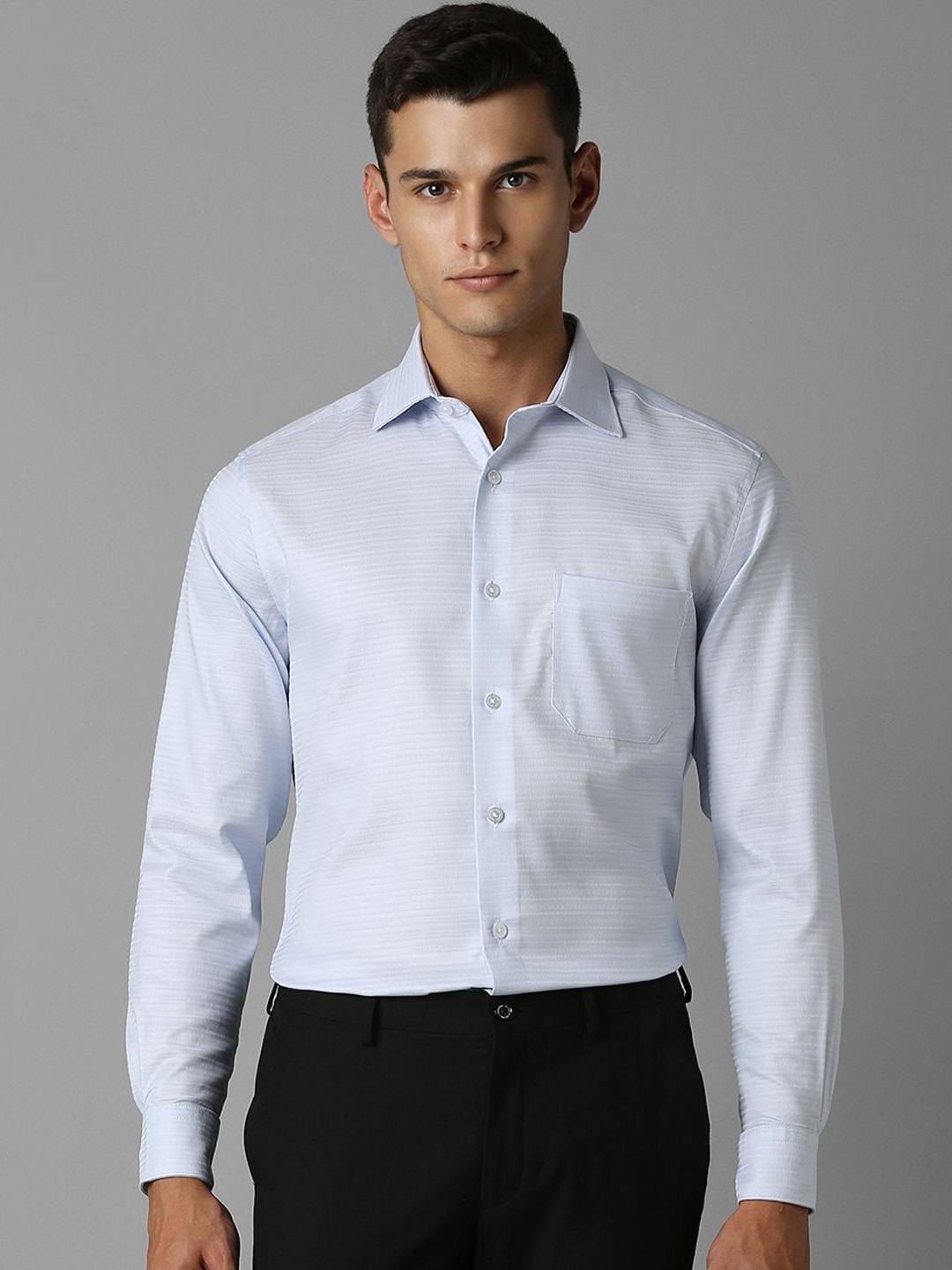 

Louis Philippe Men Classic Spread Collar Striped Cotton Formal Shirt, White