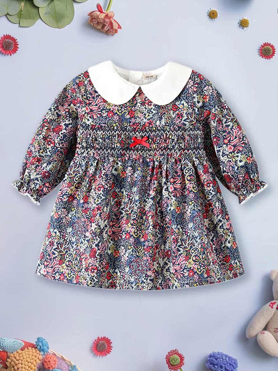 

INCLUD Girls Printed Peter Pan Collar Puff Sleeve A-Line Dress, Blue
