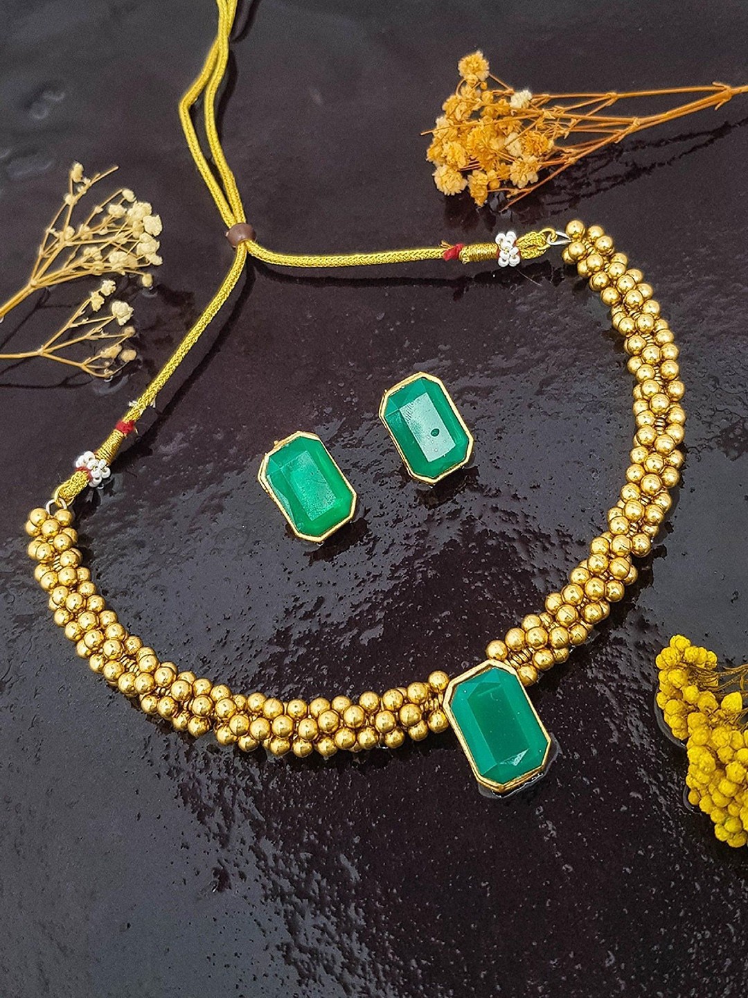 

GRIIHAM Gold-Plated Monalisa American Diamond Studded Necklace and Earrings