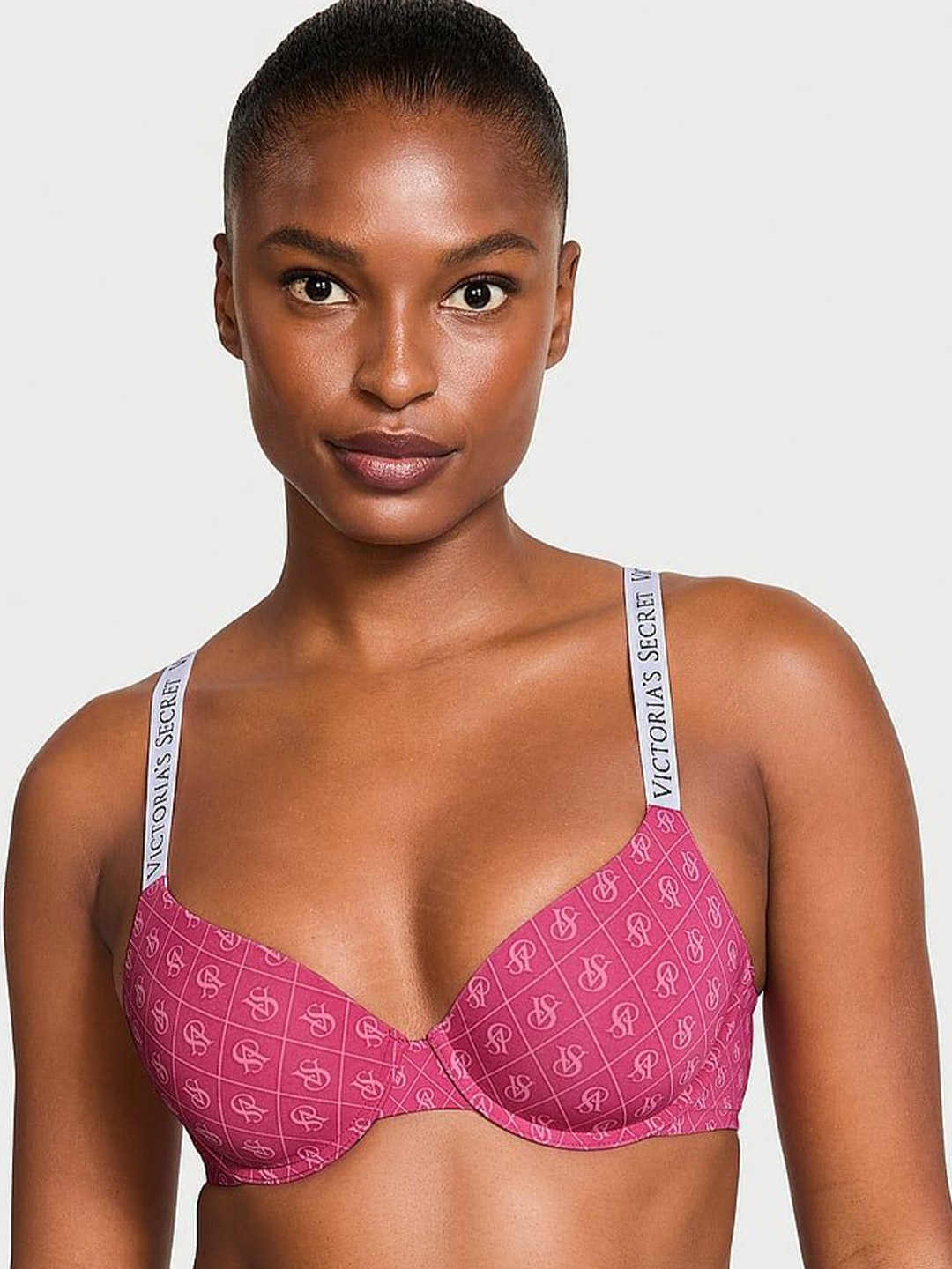

Victoria's Secret Typography Bra Medium Coverage Underwired Lightly Padded, Pink