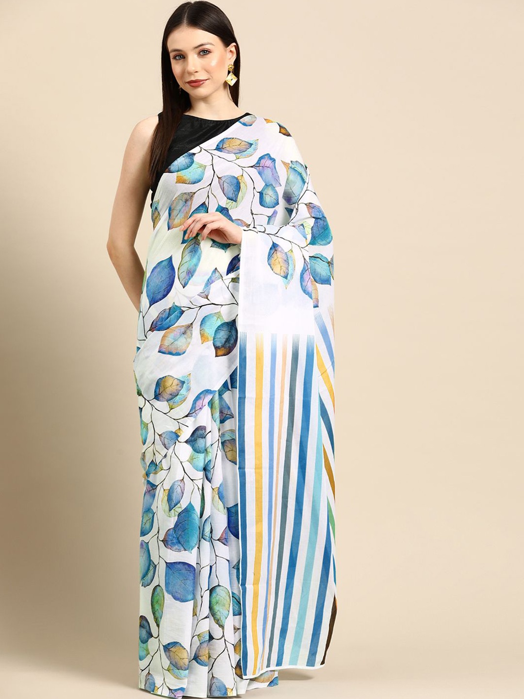 

BUTA BUTI Floral Pure Cotton Saree, White