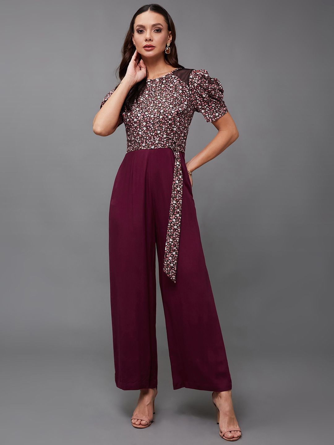 

Miss Chase Women Round Neck Wide-leg Viscose-Rayon Regular Length Jumpsuit, Maroon