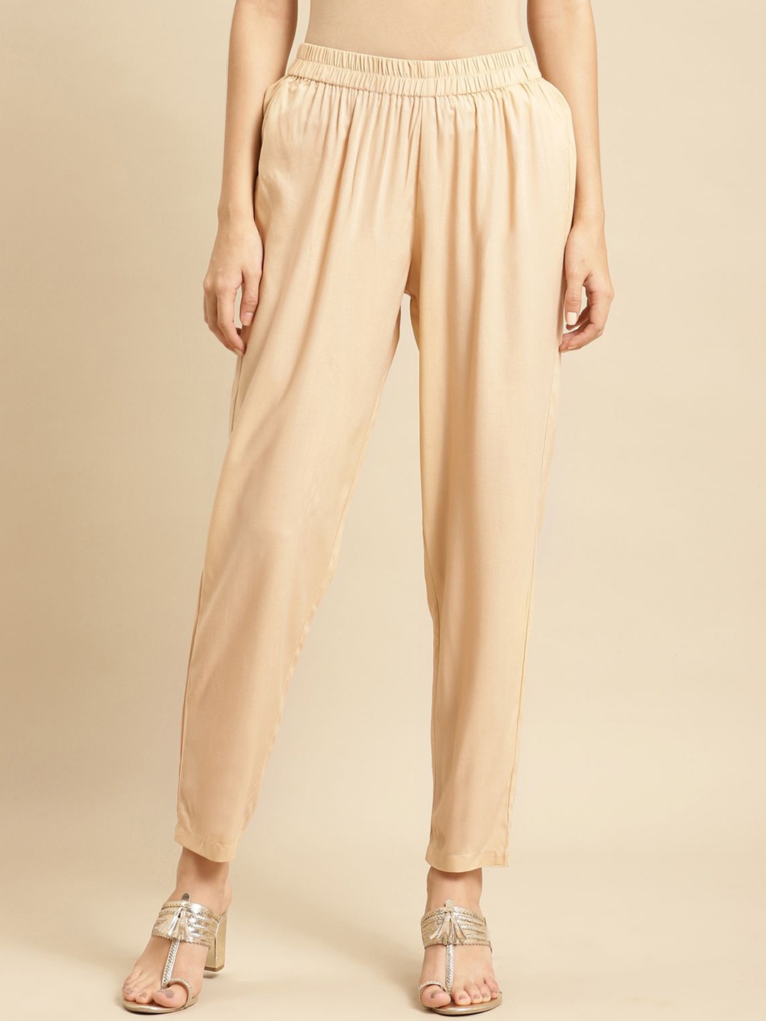 

Rangita Women Relaxed Straight Leg Trousers, Beige