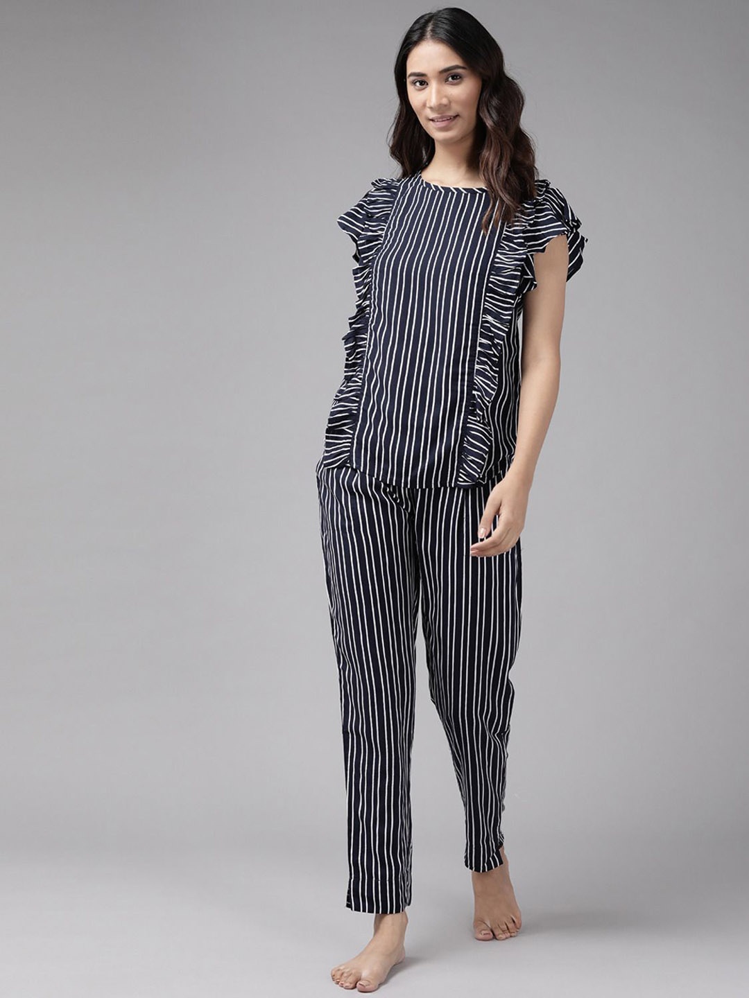 

YASH GALLERY Women Striped Night suit, Blue