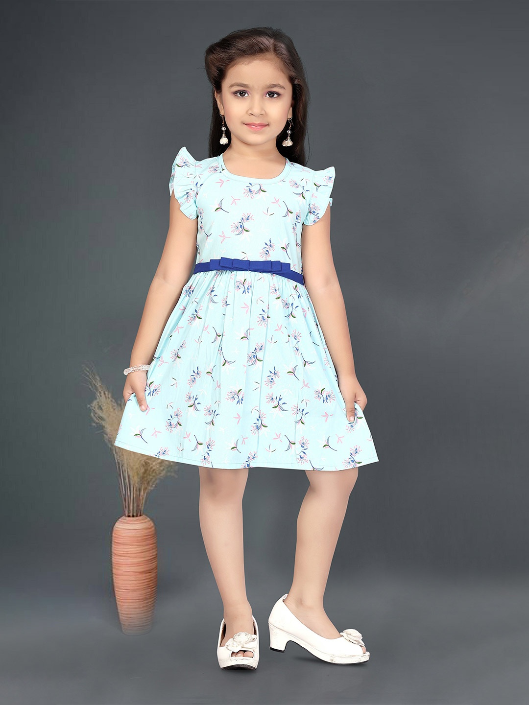 

Babywish Girls Floral Printed Fit & Flare Dress, Blue