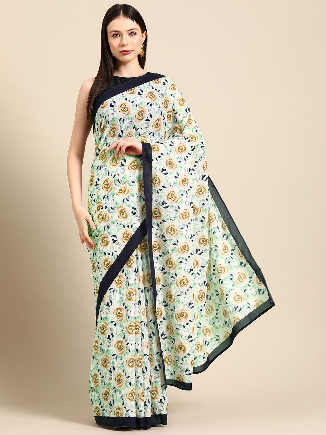

BUTA BUTI Floral Printed Pure Cotton Saree, Sea green