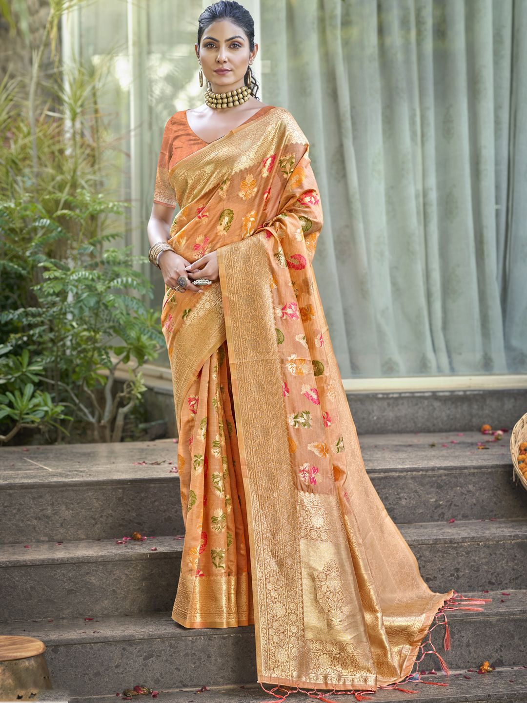 

Exclusiva Ethnic Motifs Zari Organza Saree, Orange