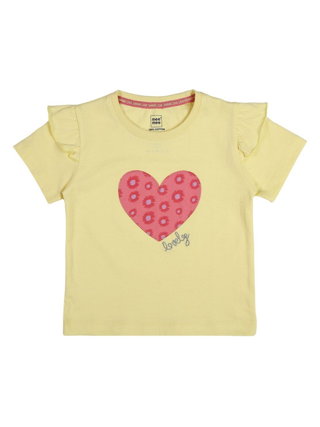 

MeeMee Girls Floral Printed Applique T-shirt, Yellow