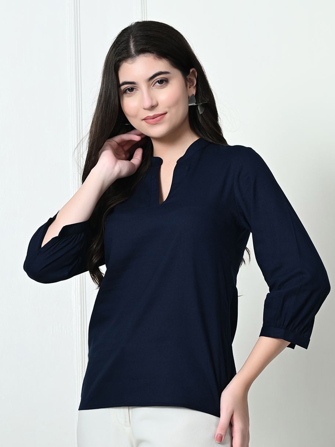 

Tushita Women Solid High Neck Top, Navy blue