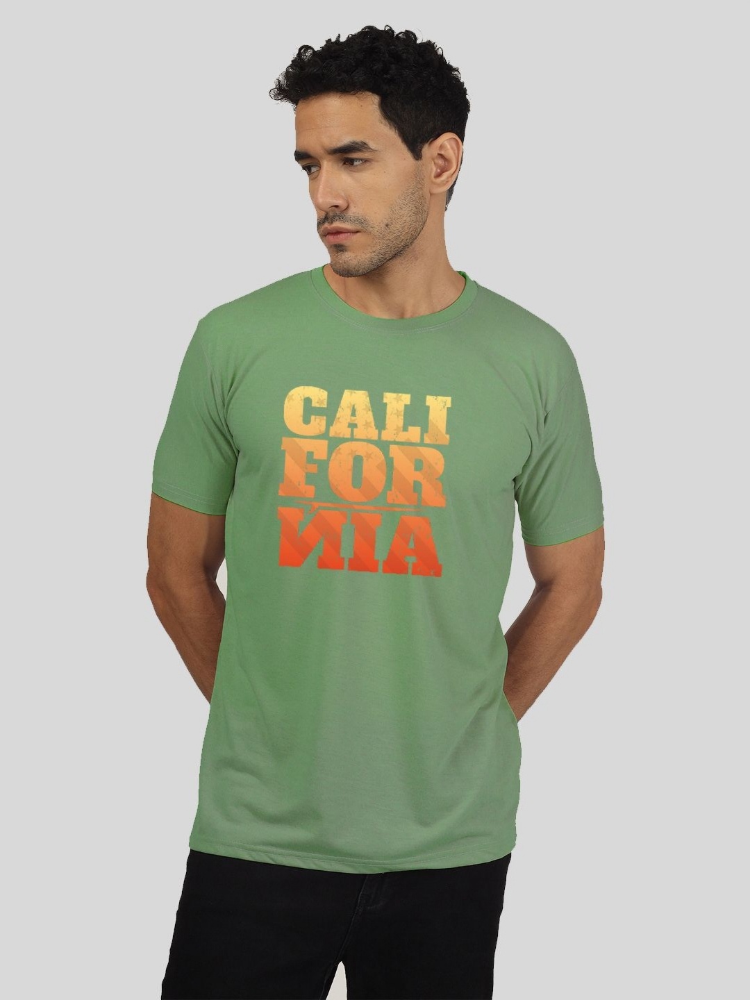 

Greylongg Men Typography Applique T-shirt, Green