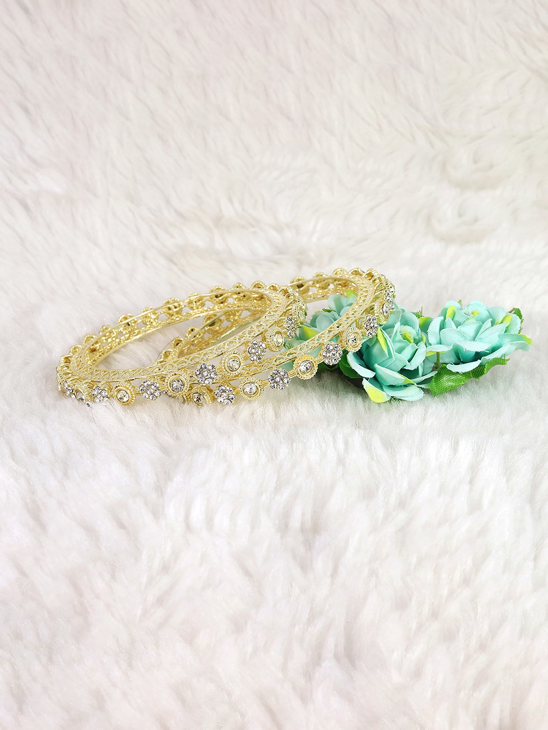

NMII Set Of 2 Zircon-Studded Bangles, Gold
