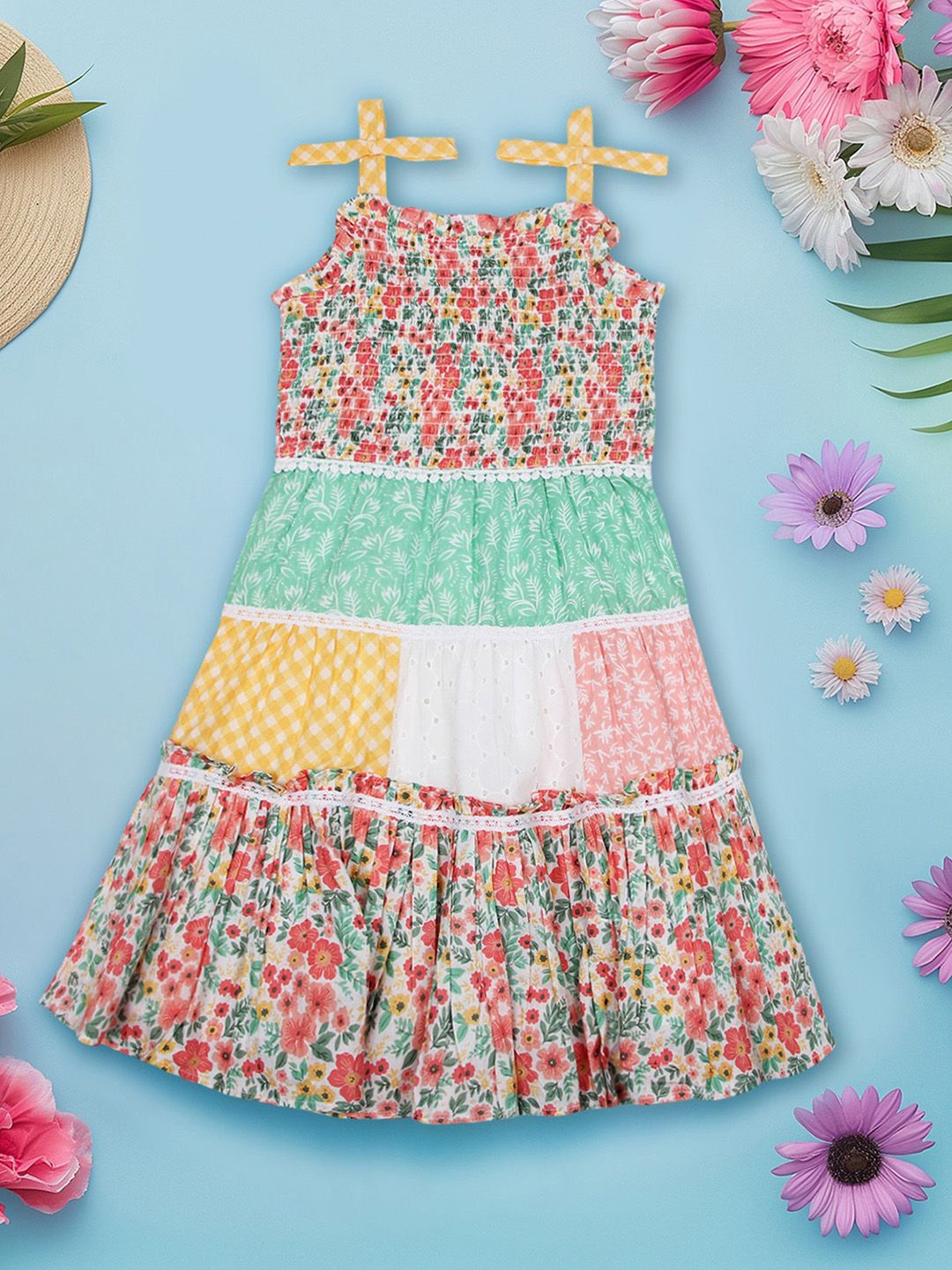 

INCLUD Girls Abstract Printed Shoulder Straps Fit and Flare Dress, Pink