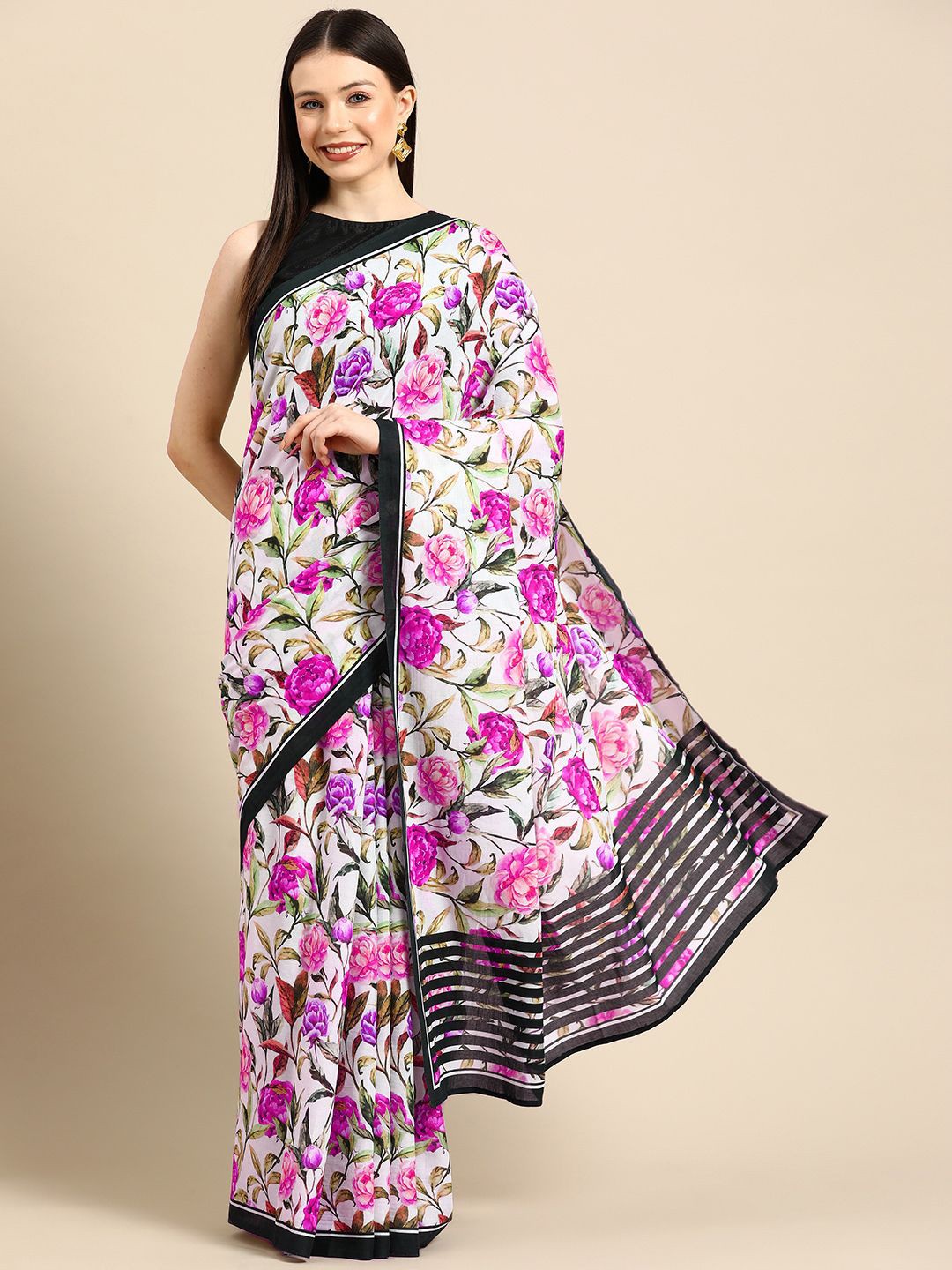 

BUTA BUTI Women Floral Printed Pure Cotton Saree, Pink