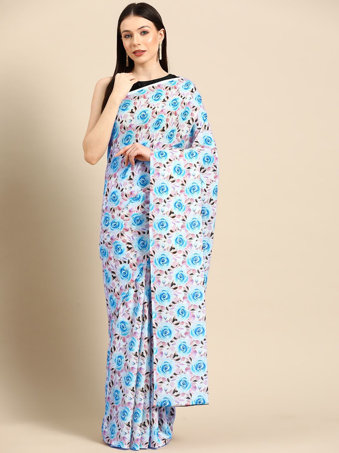 

BUTA BUTI Floral Pure Cotton Saree, Blue