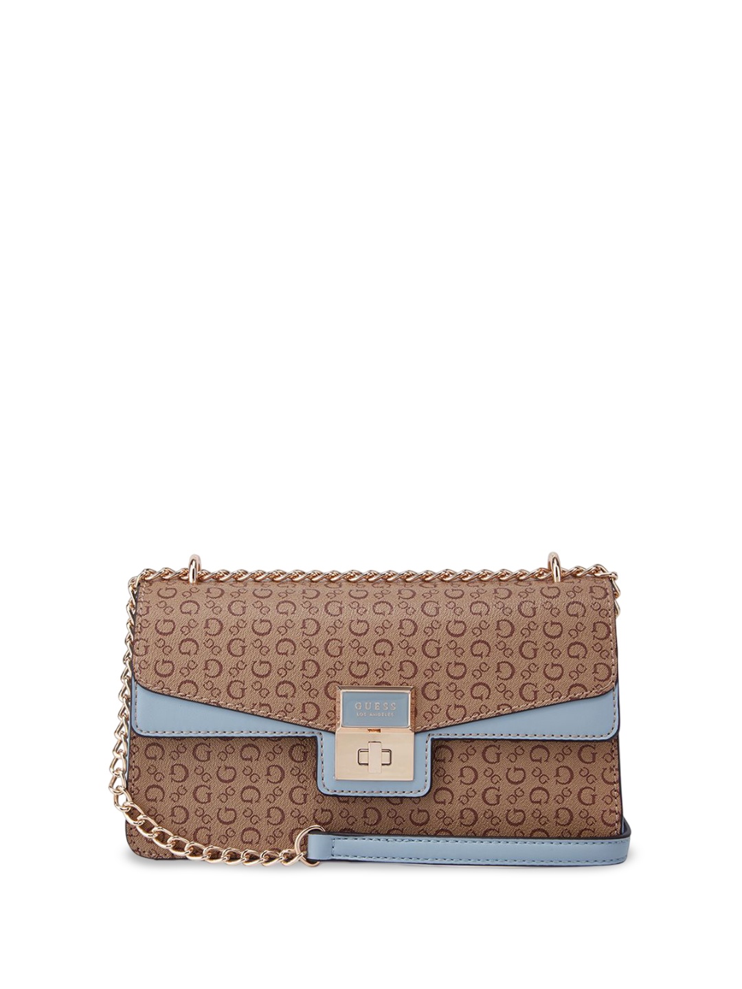 

GUESS Printed Structured Shoulder Bag with Cut Work, Brown