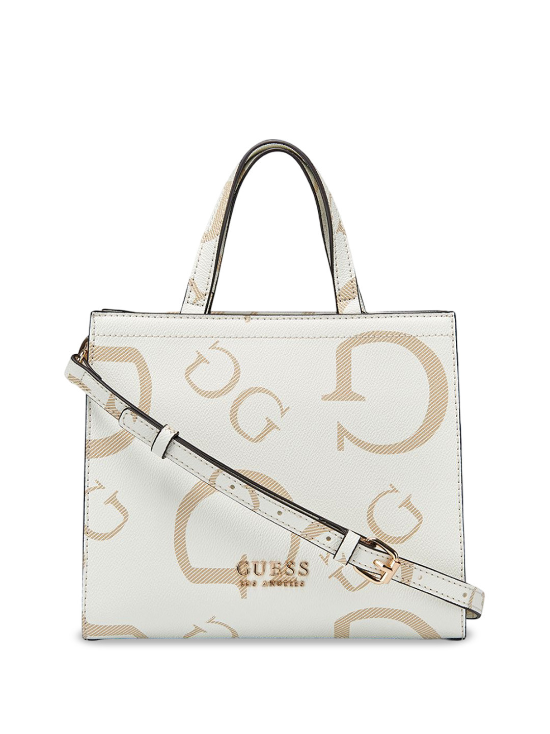

GUESS Printed Structured Tote Bag with Applique, White