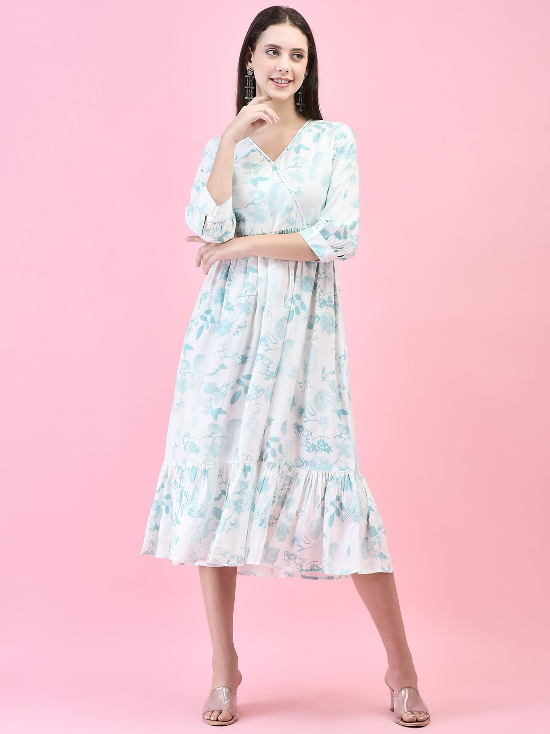

Shree Women Tropical Printed Fit & Flare Dress, Off white