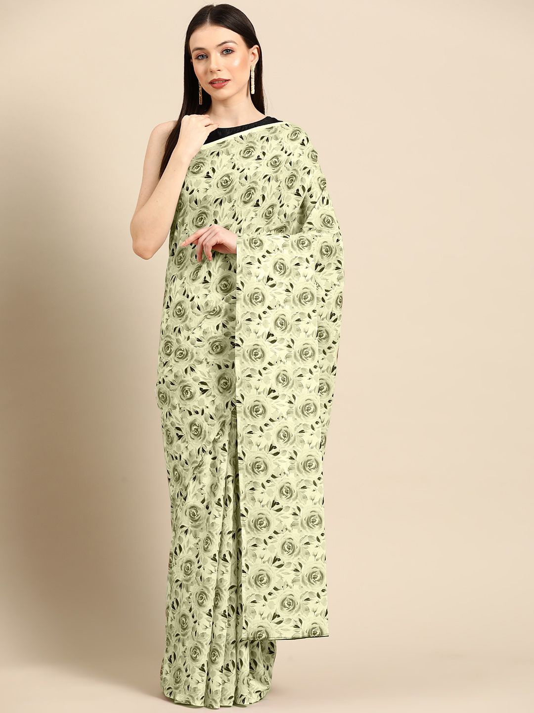 

BUTA BUTI Women Floral Printed Pure Cotton Saree, Lime green