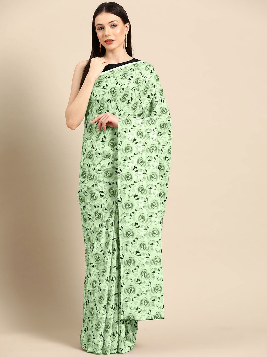 

BUTA BUTI Floral Pure Cotton Saree, Green